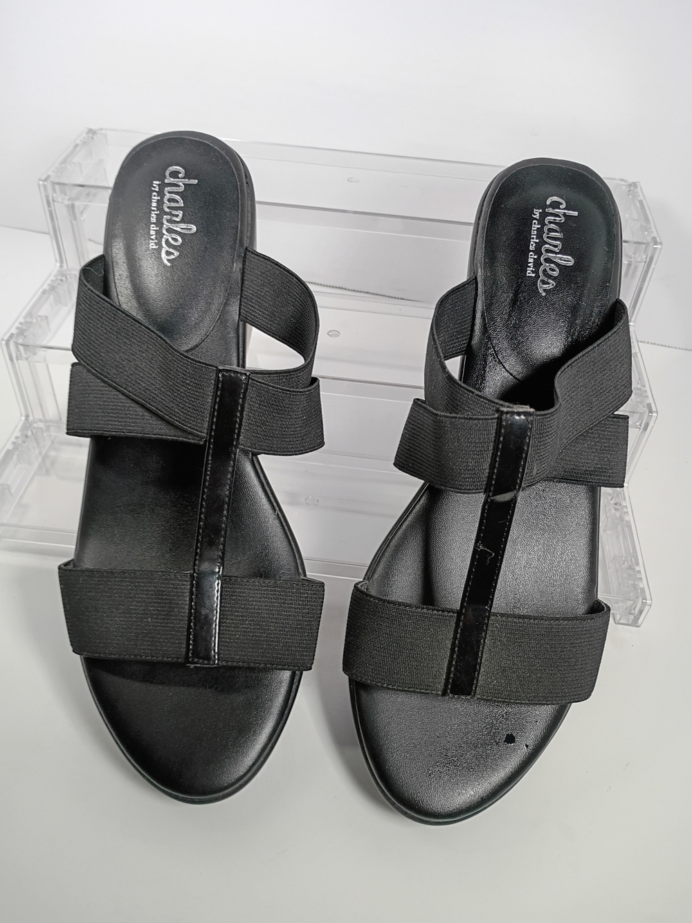 Charles by Charles David Black Strappy Slip On Synthetic Women's Wedge Sandal 5